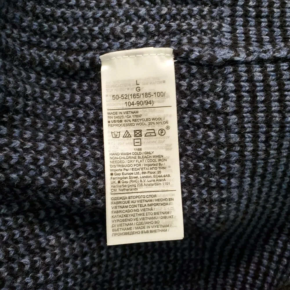 Banana Republic Men Sweater LG Recycled Italian Wool Blend Soft Variegated Navy